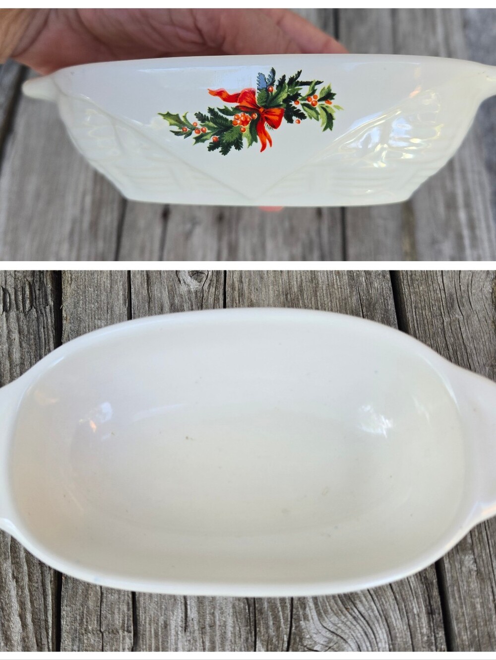 Vtg Pfaltzgraff Christmas Heritage Small Oval Dish Holly Berry Basketweave